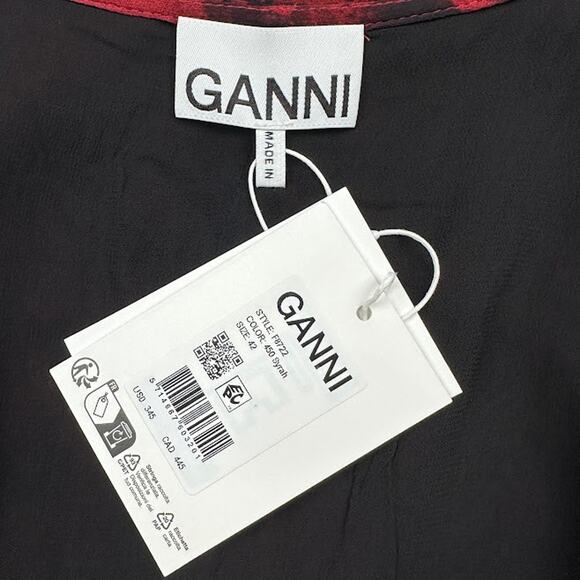 Ganni Dress Womens 42 US Large Red Wrap Midi Georgette Party Career Whimsigoth - Picture 9 of 15